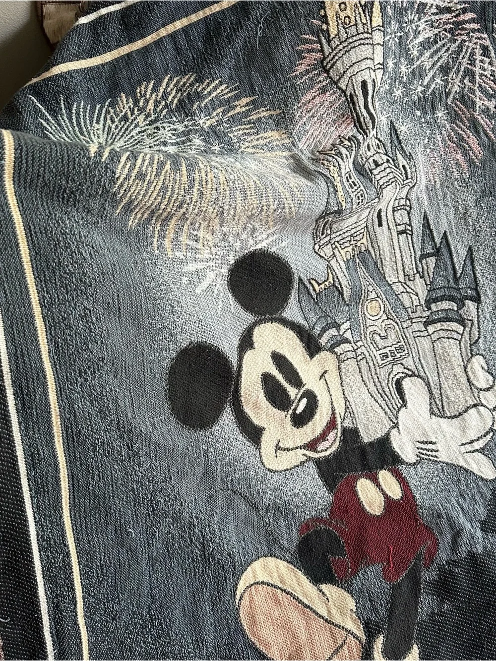 Disney Mickey Mouse Magic Kingdom Castle Fireworks Throw Fringe Blanket